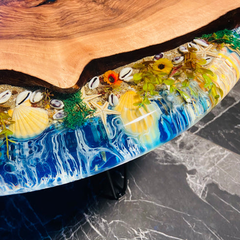 Unique Walnut Circle Coffee Table With Epoxy River