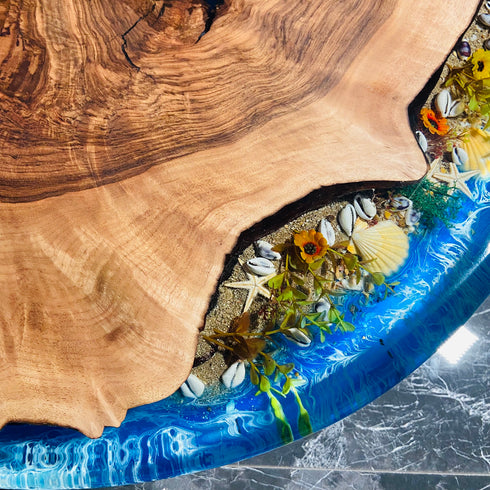 Unique Walnut Circle Coffee Table With Epoxy River