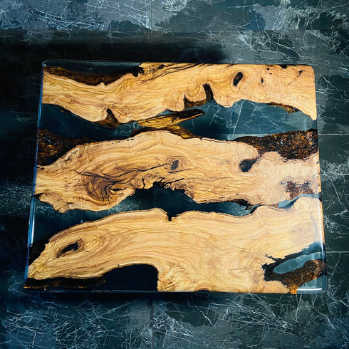 Unique Olive Wood, Transparent Epoxy, Coffee Table