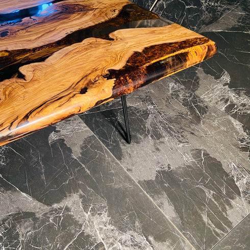 Unique Olive Wood, Transparent Epoxy, Coffee Table