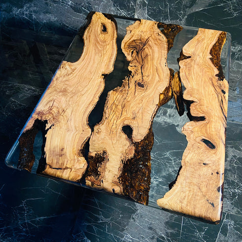 Unique Olive Wood, Transparent Epoxy, Coffee Table