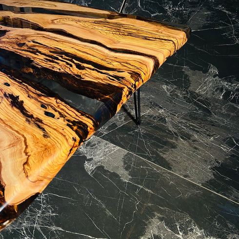 Unique Olive Wood, Transparent Epoxy, Coffee Table