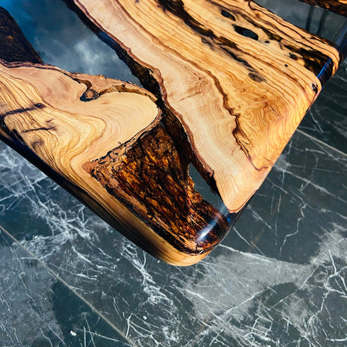 Unique Olive Wood, Transparent Epoxy, Coffee Table