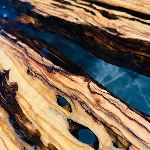 Unique Olive Wood, Transparent Epoxy, Coffee Table