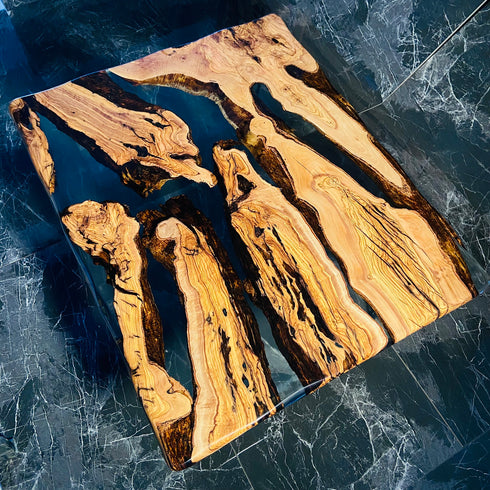 Unique Olive Wood, Transparent Epoxy, Coffee Table