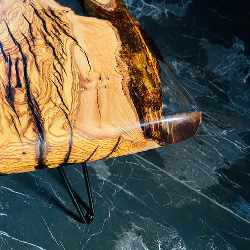 Unique Olive Wood, Transparent Epoxy, Coffee Table