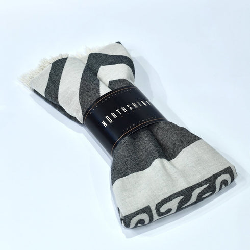 Amara Turkish Towel with African Geometric Traditional Print Grey Peshtamal Big Bath Body Hair Wrap Absorbent Towel Newlywed Gift Idea