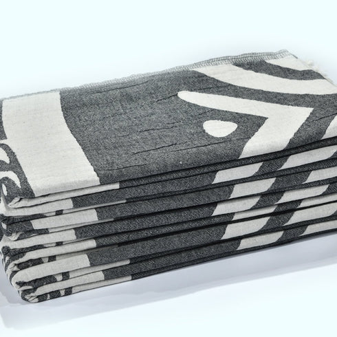 Amara Turkish Towel with African Geometric Traditional Print Grey Peshtamal Big Bath Body Hair Wrap Absorbent Towel Newlywed Gift Idea