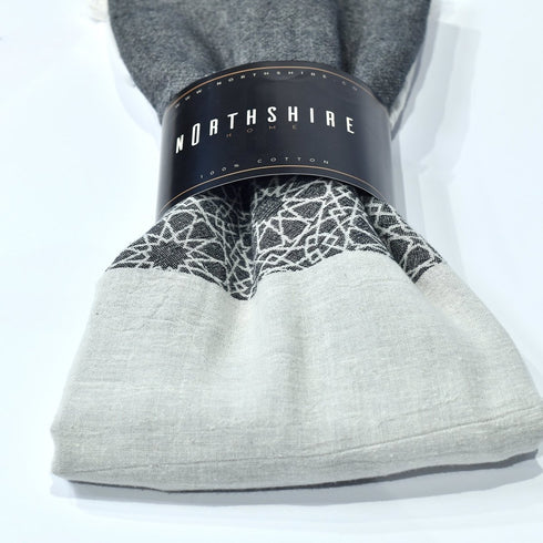 Buldan Turkish Towel Black White Floral Boho Softened Cotton Peshtamal Towel Minimalist Durable Bath Spa Poolside Towel Employee Gift