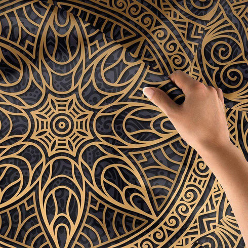 Mandala Tapestry Black Gold Detailed Floral Spiritual Bohemian Hanging Wall Decor Bedspread Picnic Blanket Living Room Bedroom Art