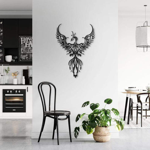 Phoenix Bird Rising Metal Wall Art Symbolic Rebirth Resurrection Empowering Nordic Decoration Mythical Creature Housewarming Gift CK