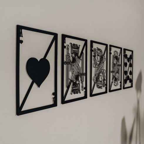 Royal Flush Metal Wall Art Playing Card Deck Poker Royal Queen King Black Luxury Monochrome Casino Poker House Decoration