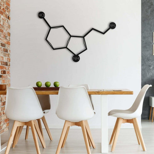 Serotonin Metal Wall Art Science Chemistry Happy Molecule Happiness Sign Biology Lab Art Minimal Monochrome Décor Scientist Gift