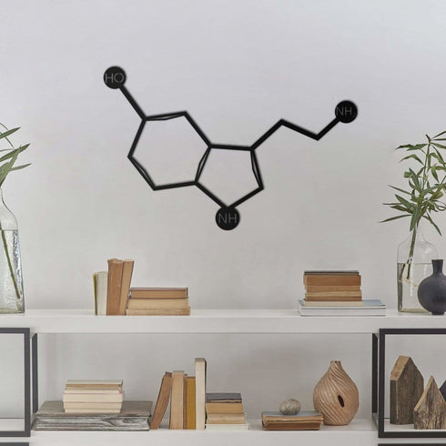 Serotonin Metal Wall Art Science Chemistry Happy Molecule Happiness Sign Biology Lab Art Minimal Monochrome Décor Scientist Gift