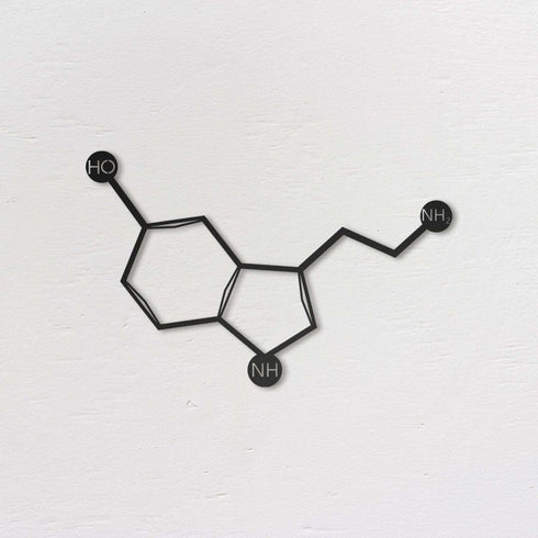 Serotonin Metal Wall Art Science Chemistry Happy Molecule Happiness Sign Biology Lab Art Minimal Monochrome Décor Scientist Gift