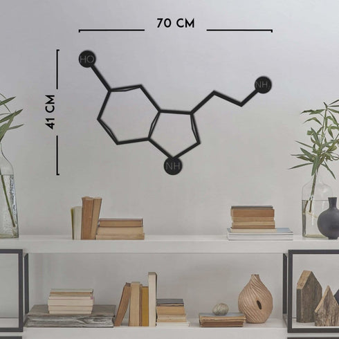 Serotonin Metal Wall Art Science Chemistry Happy Molecule Happiness Sign Biology Lab Art Minimal Monochrome Décor Scientist Gift