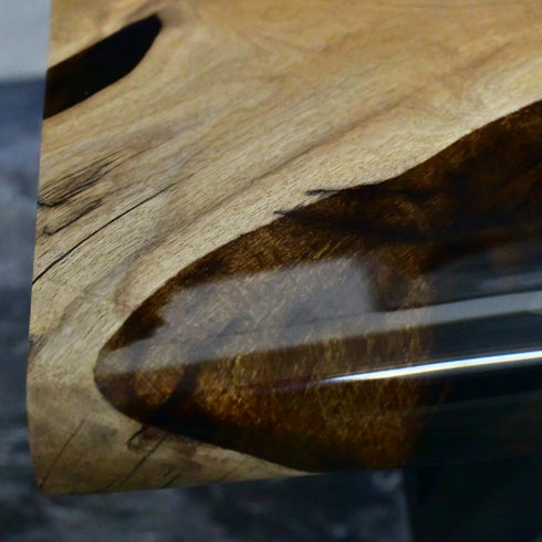 Unique Walnut Wood, Dinner Table With Transparent Epoxy River
