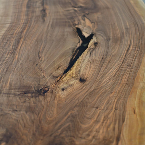 Unique Walnut Wood, Dinner Table With Transparent Epoxy River